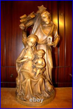 Antique 19 Hand Carved Wood Block Nativity Scene Set Holy Family Statue Figure