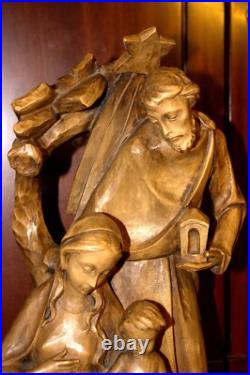 Antique 19 Hand Carved Wood Block Nativity Scene Set Holy Family Statue Figure