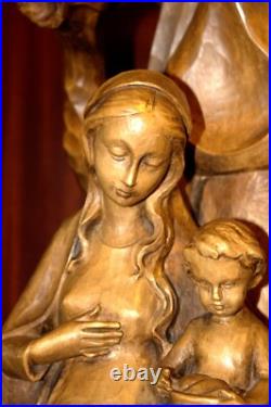 Antique 19 Hand Carved Wood Block Nativity Scene Set Holy Family Statue Figure