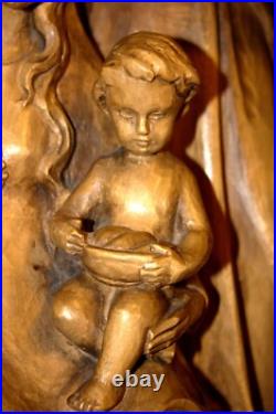 Antique 19 Hand Carved Wood Block Nativity Scene Set Holy Family Statue Figure