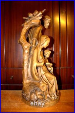Antique 19 Hand Carved Wood Block Nativity Scene Set Holy Family Statue Figure