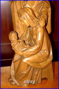 Antique 24 Hand Carved Wood Block Nativity Scene Set Holy Family Statue Figure