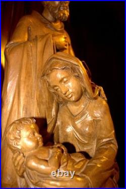 Antique 24 Hand Carved Wood Block Nativity Scene Set Holy Family Statue Figure