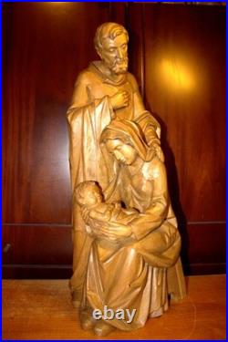 Antique 24 Hand Carved Wood Block Nativity Scene Set Holy Family Statue Figure
