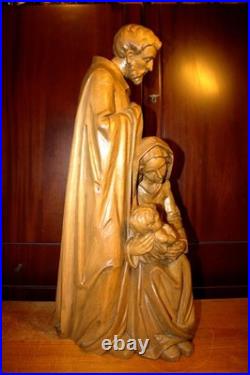 Antique 24 Hand Carved Wood Block Nativity Scene Set Holy Family Statue Figure