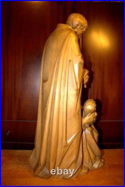 Antique 24 Hand Carved Wood Block Nativity Scene Set Holy Family Statue Figure