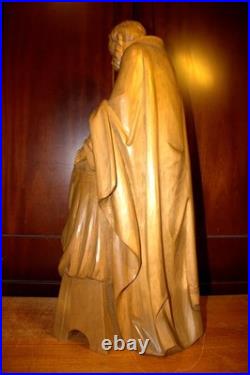 Antique 24 Hand Carved Wood Block Nativity Scene Set Holy Family Statue Figure