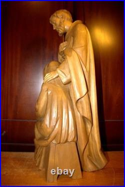 Antique 24 Hand Carved Wood Block Nativity Scene Set Holy Family Statue Figure