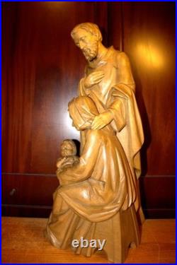 Antique 24 Hand Carved Wood Block Nativity Scene Set Holy Family Statue Figure