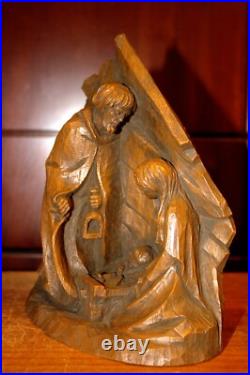 Antique 7.4 Hand Carved Wood Christmas Nativity Set Scene Holy Family Figure