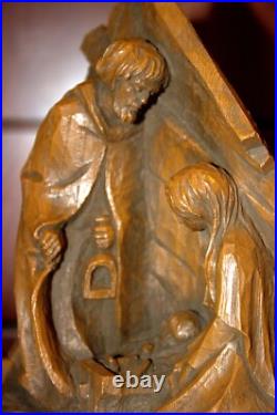 Antique 7.4 Hand Carved Wood Christmas Nativity Set Scene Holy Family Figure