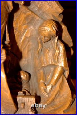 Antique 7.4 Hand Carved Wood Christmas Nativity Set Scene Holy Family Figure