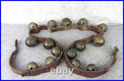 Antique Christmas 15 Graduated Brass Horse Winter Sleigh Bells w Leather Strap