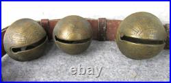 Antique Christmas 15 Graduated Brass Horse Winter Sleigh Bells w Leather Strap