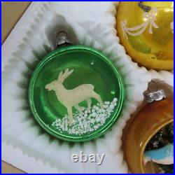 Antique Mercury Glass Diorama West Germany Glittered Tree Gold Ornaments Japan