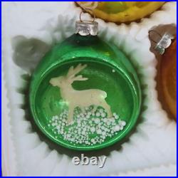 Antique Mercury Glass Diorama West Germany Glittered Tree Gold Ornaments Japan