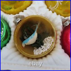 Antique Mercury Glass Diorama West Germany Glittered Tree Gold Ornaments Japan