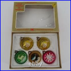 Antique Mercury Glass Diorama West Germany Glittered Tree Gold Ornaments Japan