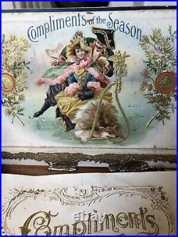 Antique Vintage Merry Christmas Cigar Label Cigar Wood Box With Dresden Trim