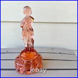 Art Deco Antique Clear Pink Glass Draped Lady Flower Frog Cambridge Glass Co