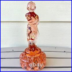 Art Deco Antique Clear Pink Glass Draped Lady Flower Frog Cambridge Glass Co