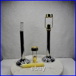 Art Deco Mechanical Candle Holders Pair Chrome Black Metal Shade Spring Loaded