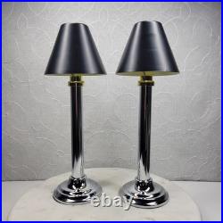 Art Deco Mechanical Candle Holders Pair Chrome Black Metal Shade Spring Loaded