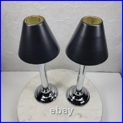 Art Deco Mechanical Candle Holders Pair Chrome Black Metal Shade Spring Loaded