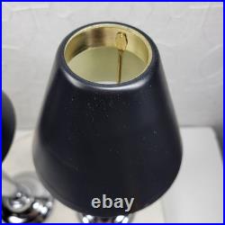 Art Deco Mechanical Candle Holders Pair Chrome Black Metal Shade Spring Loaded
