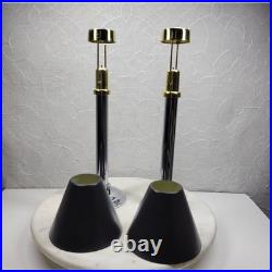 Art Deco Mechanical Candle Holders Pair Chrome Black Metal Shade Spring Loaded