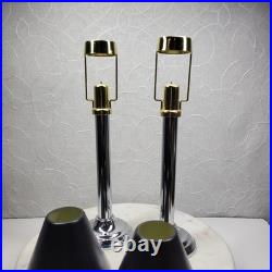 Art Deco Mechanical Candle Holders Pair Chrome Black Metal Shade Spring Loaded