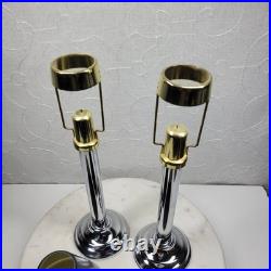 Art Deco Mechanical Candle Holders Pair Chrome Black Metal Shade Spring Loaded