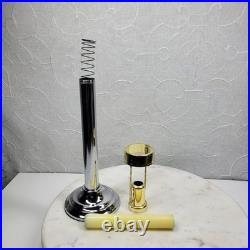 Art Deco Mechanical Candle Holders Pair Chrome Black Metal Shade Spring Loaded