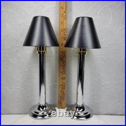 Art Deco Mechanical Candle Holders Pair Chrome Black Metal Shade Spring Loaded