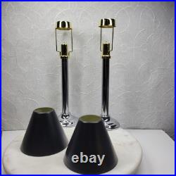 Art Deco Mechanical Candle Holders Pair Chrome Black Metal Shade Spring Loaded