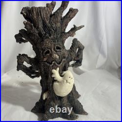 Art Made Vintage Halloween Ghost & Pumpkin In Tree Super Cool sculpture 13 RARE