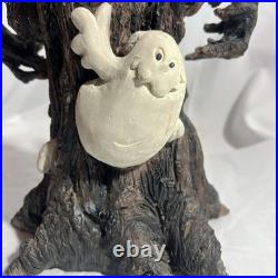 Art Made Vintage Halloween Ghost & Pumpkin In Tree Super Cool sculpture 13 RARE