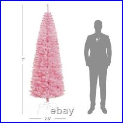 Artificial Christmas Trees, Collapsible Pink Pencil Tree with Metal Stand 7ft