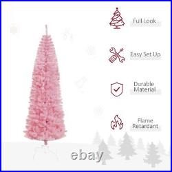 Artificial Christmas Trees, Collapsible Pink Pencil Tree with Metal Stand 7ft