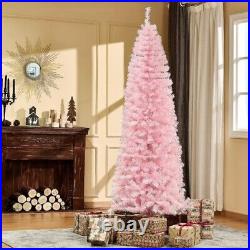 Artificial Christmas Trees, Collapsible Pink Pencil Tree with Metal Stand 7ft