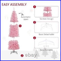 Artificial Christmas Trees, Collapsible Pink Pencil Tree with Metal Stand 7ft