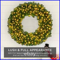 Artificial Christmas Wreath 60 Inch Pre Lit LED Lights Spruce Holiday