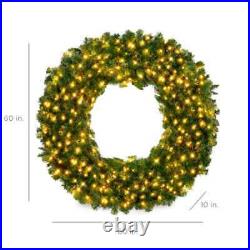 Artificial Christmas Wreath 60 Inch Pre Lit LED Lights Spruce Holiday