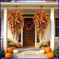 Artificial Fall Harvest Hanging Basket, Artificial Hanging Flowers for Outdoors