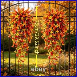 Artificial Fall Harvest Hanging Basket, Artificial Hanging Flowers for Outdoors
