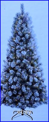 At Home B12 Pre-Lit Frosted Percy Spruce Christmas Tree, 7Ft