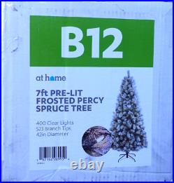 At Home B12 Pre-Lit Frosted Percy Spruce Christmas Tree, 7Ft