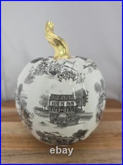 Authentic MacKenzie-Childs Black Toile Resin Pumpkin with Gold Stem NWOT