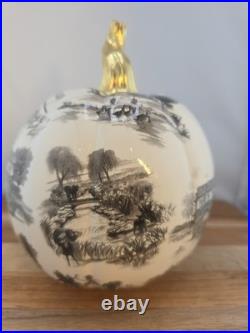 Authentic MacKenzie-Childs Black Toile Resin Pumpkin with Gold Stem NWOT