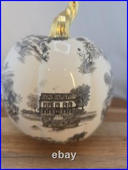 Authentic MacKenzie-Childs Black Toile Resin Pumpkin with Gold Stem NWOT